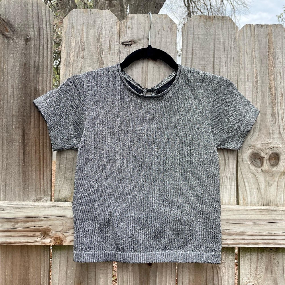 Superdown Metallic Open Back Short Sleeve Top